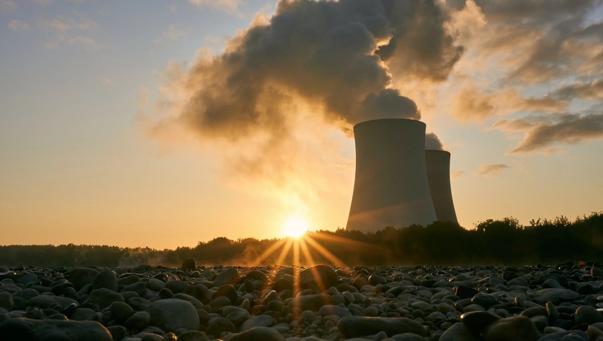 Atomkraftwerk im Sonnenuntergang