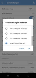 Victron MPPT Laderegler LifePo4 Einstellung