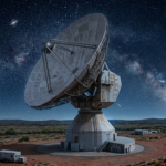 Die Deep Space Antenne DSA 4 unter einem n&auml;chtlichen Sternenhimmel