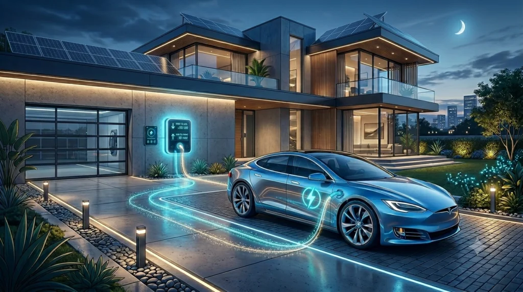 Ein E-Auto fungiert als mobiler Stromspeicher für ein modernes Haus - Bidirektionales Laden