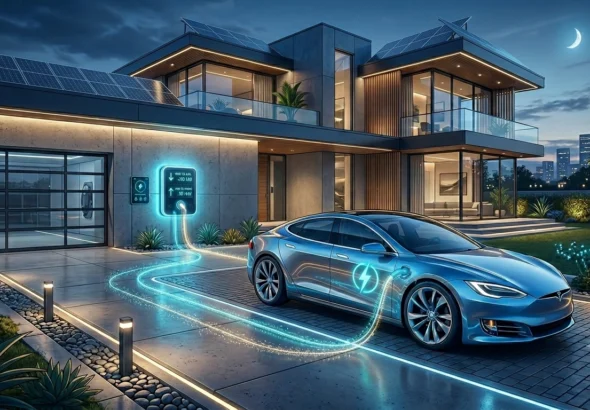 Ein E-Auto fungiert als mobiler Stromspeicher für ein modernes Haus - Bidirektionales Laden