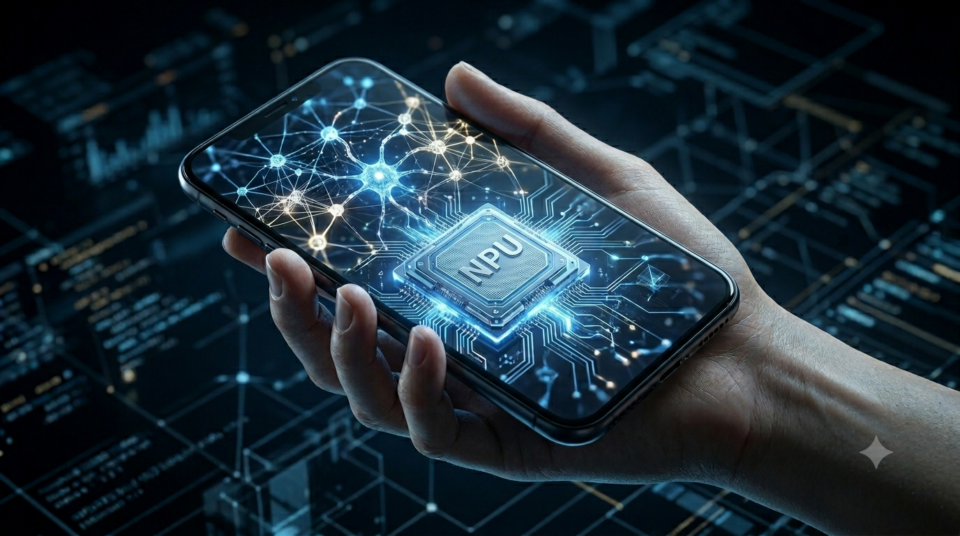 Mikrochip und Smartphone als Symbol für lokale Offline-KI (Edge AI)